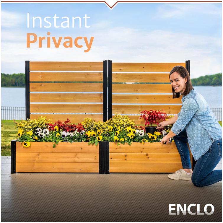 4ft H Concord Freestanding Wood Privacy Screen w/ Planter Box (1 Unit)
